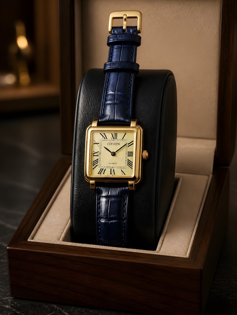 Citizen Quartz dress watch featuring a gold-tone rectangular "tank" Battery Work - Picture 2 of 8